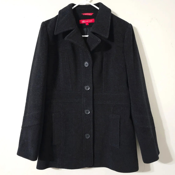 Vintage ANNE KLEIN Single Breasted Short Peacoat in Dark Charcoal, 100% Wool - Picture 2 of 14